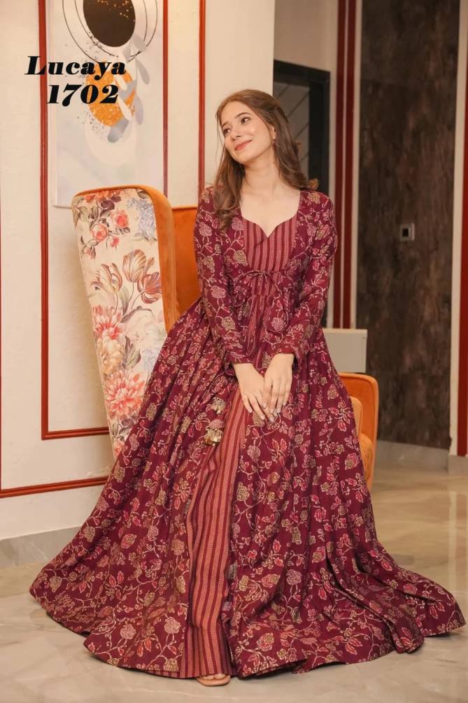 Lucaya Vol 17 Faux Georgette Printed Shrug With Gown Catalog

